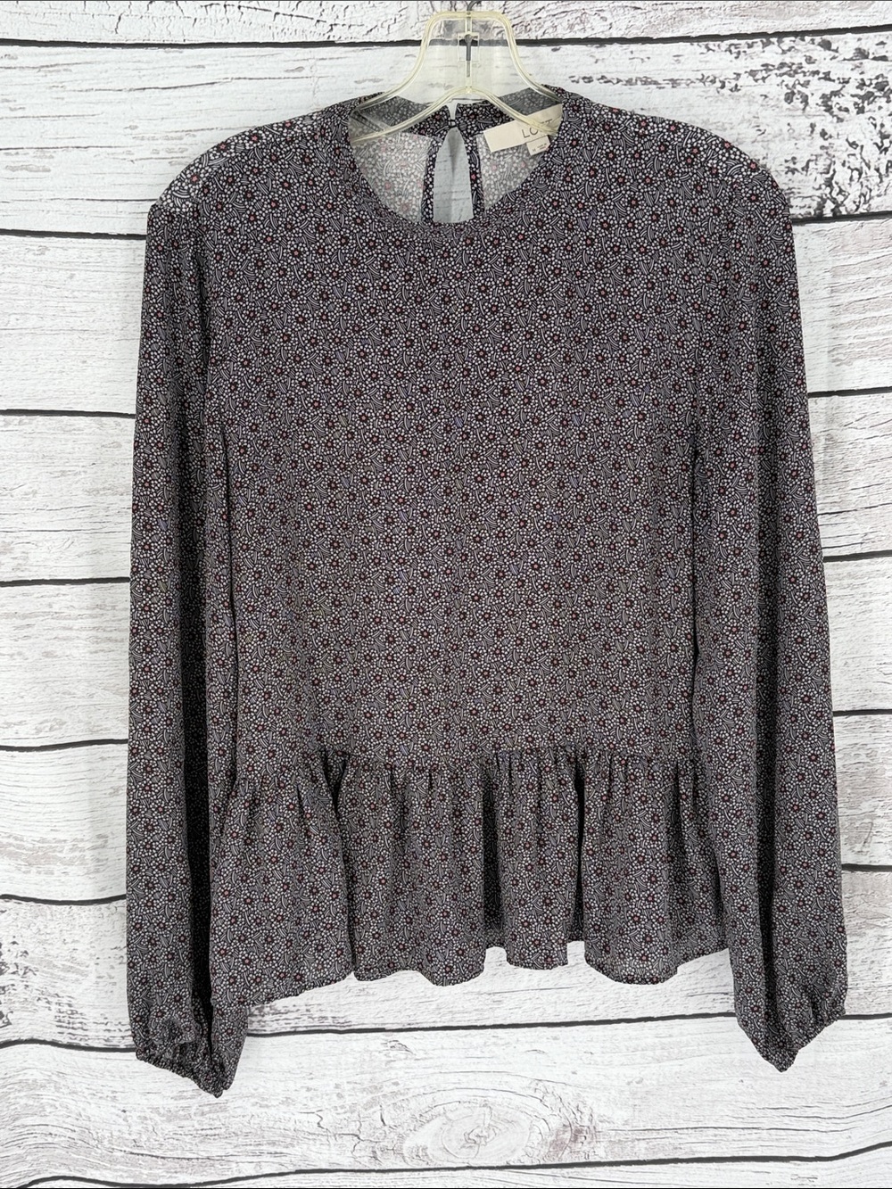 LOFT Floral Peplum Blouse Medium Long Sleeve Boho Cottagecore Top